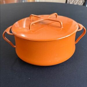 Vintage Pumpkin colored Dansk Kobenstyle France Enamel Metal Oven Pot with Lid.